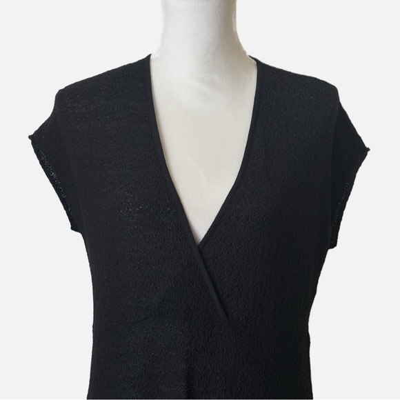 Eileen Fisher Wool Midi Dress Textured Knit Wrap V-Neck Small - Picture 3 of 12